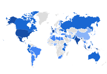 Map of countries with the highest number of Petiole Pro customers